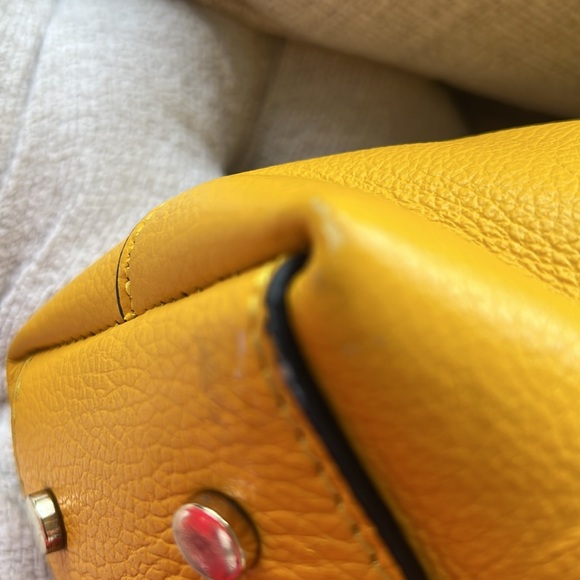 Yellow Genuine Leather Top Handle Handbag - Picture 11 of 13